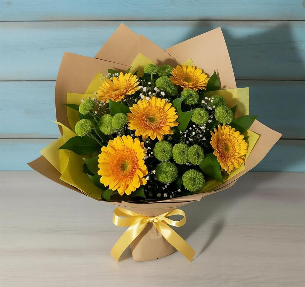 Букет цветов из: Герберы и Хризантемы в Верхнерусском