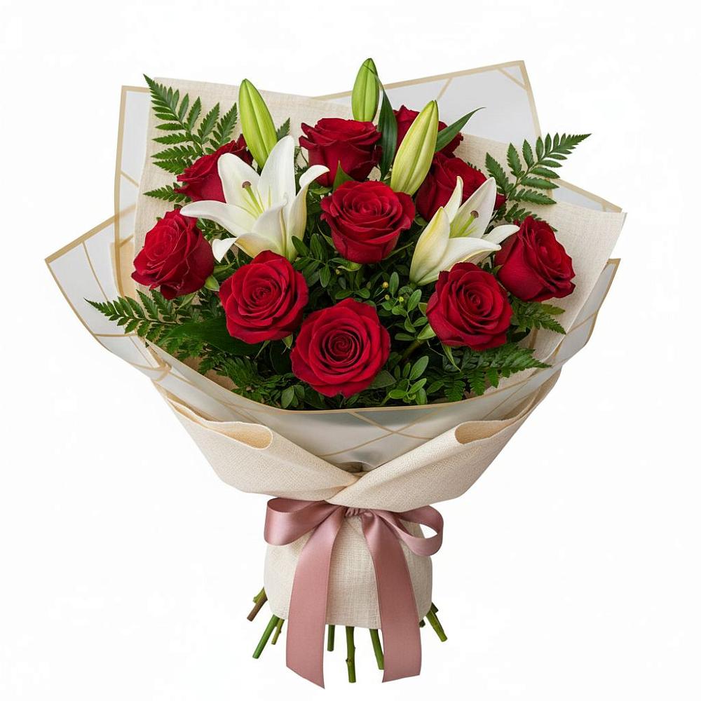 Букет цветов из: Лилии и Розы в Верхнерусском