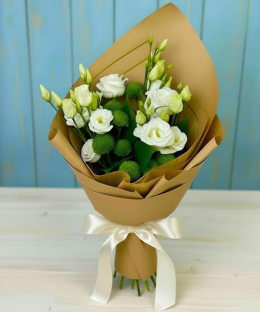 Букет цветов из: Хризантемы и Лизиантусы в Верхнерусском