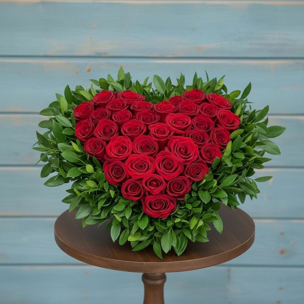 Цветочная композиция из Розы в виде сердца в Верхнерусском