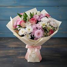 Букет цветов из:  Хризантемы, Альстромерии и Розы в Верхнерусском