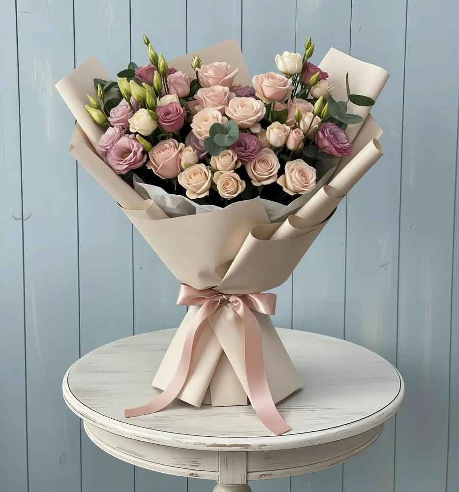 Букет цветов из: Розы и Лизиантусы в Верхнерусском