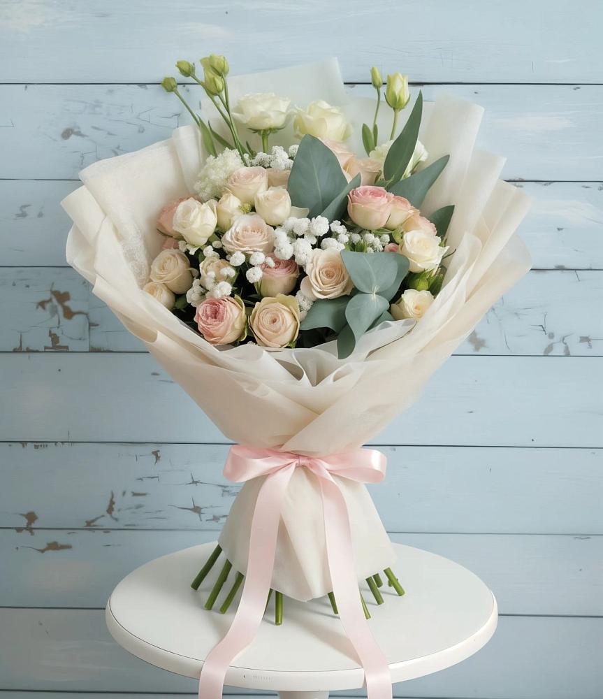 Букет цветов из: Розы и Лизиантусы в Верхнерусском