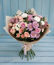 Букет цветов из:  Хризантемы, Розы и Альстромерии в Верхнерусском