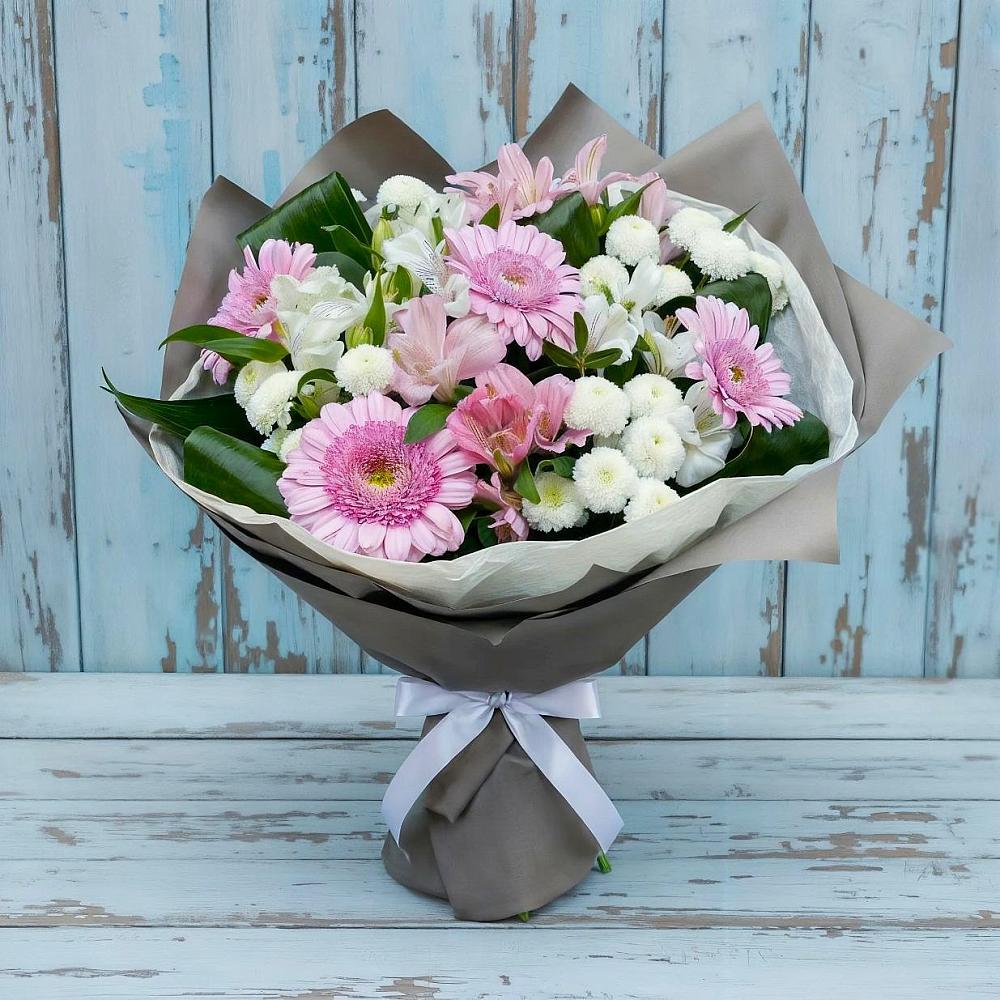 Букет цветов из: Герберы, Альстромерии и Хризантемы в Верхнерусском