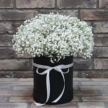 Цветочная композиция из Гипсофила в шляпной коробке в Верхнерусском