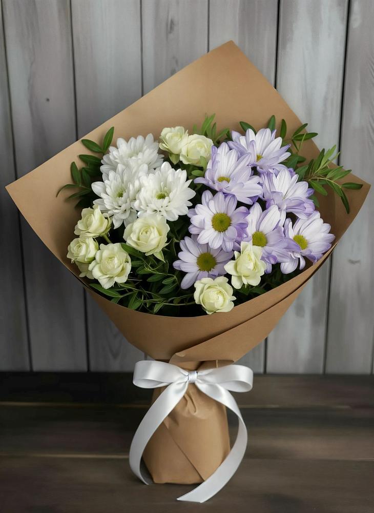 Букет цветов из: Хризантемы и Розы в Верхнерусском